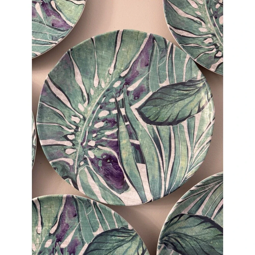 Tommy Bahama Melamine Plates Dinner Tropical Leafy Summer Pool